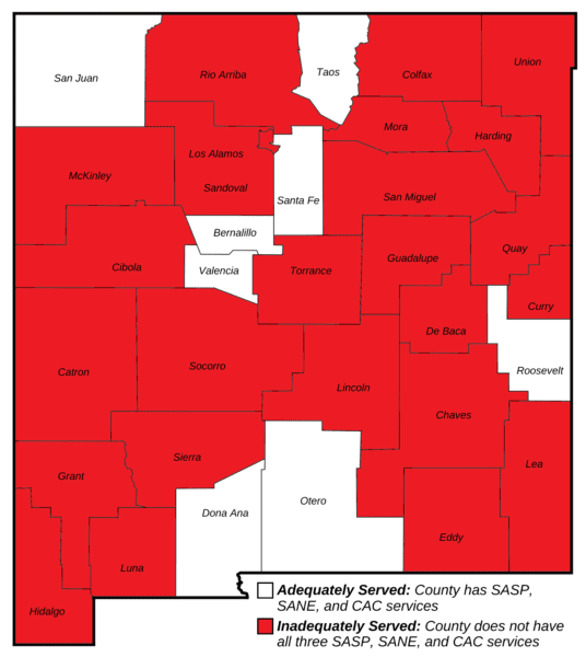 NM map showing counties adequately and inadequately served